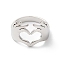 Non-Tarnish 304 Stainless Steel Hand Heart Open Cuff Ring for Women, Stainless Steel Color, Inner Diameter: 17mm