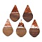 Transparent Resin and Walnut Wood Pendants, Teardrop Charms with Gold Foil, Sienna, 48.5x28x3.5mm, Hole: 2mm