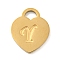 Ion Plating(IP) 304 Stainless Steel Pendants, Laser Cut, Heart with Letter Charm, Golden, Letter Y, 15x12x1mm, Hole: 3x3.5mm