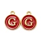 Golden Plated Alloy Enamel Charms, Cadmium Free & Lead Free, Enamelled Sequins, Flat Round, Red, Letter.G, 14x12x2mm, Hole: 1.5mm