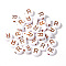 100Pcs Plating Opaque White Acrylic Beads, Rose Gold Metal Enlaced, Flat Round with Letter, Letter R, 7x4mm, Hole: 1.4mm