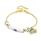 Brass European Bracelets, with Enamel Beads and Cubic Zirconia, Real 18K Gold Plated, White, 7-1/2 inch(19cm)