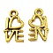 For Valentine's Day Tibetan Style Alloy Antique Golden Charms, Lead Free and Cadmium Free, Heart with Love, 14.5x8mm, Hole: 1mm