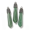 Natural Green Aventurine Pointed Big Pendants, Faceted Bullet Charms with Rack Plating Antique Silver Tone Alloy Findings, Cadmium Free & Lead Free, 58x11x11mm, Hole: 5x4mm