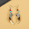 Natural Gemstone Wolf Tooth Shape Dangle Earrings with Real Tibetan Mastiff Dog Tooth