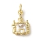 Brass Micro Pave Clear Cubic Zirconia Pendants, Castle, Real 18K Gold Plated, 14.5x9.5x4mm, Hole: 3.2mm