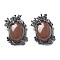 Synthetic Goldstone Pendants, Oval Charms with Brass Leaves, Antique Silver, Lead Free & Cadmium Free, 28x21x9mm, Hole: 6.5x3mm