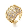 Brass Pave Cubic Zirconia  Open Cuff Rings for Women RJEW-M169-03G-3