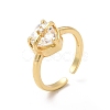 Clear Cubic Zirconia Heart Open Cuff Ring RJEW-I092-16G-1