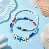 Summer Beach Starfish Synthetic Turquoise & Pearl Bracelet Sets BJEW-JB10347-01-2