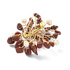 Natural Red Jasper Chips & Pearl Beaded Flower Brooch Pin JEWB-BR00098-02-4