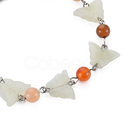 Butterfly Natural New Jade Beaded Bracelets for Girl Women BJEW-S145-002B-1