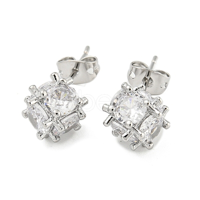 Brass Micro Pave Cubic Zirconia Ear Studs EJEW-P261-19P-1