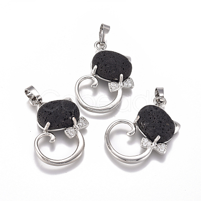 Natural Lava Rock Kitten Pendants G-L512-R05-1