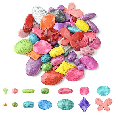 65Pcs 13 Style Crackle Opaque Acrylic Beads OACR-YW0001-64B-1