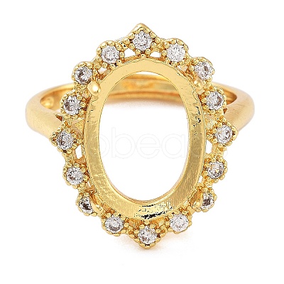 Rack Plating Oval Brass Micro Pave Cubic Zirconia Adjustable Ring Components KK-Q819-10G-1