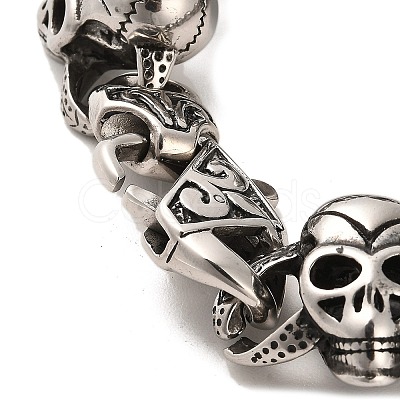 304 Stainless Steel Skull Link Chain Bracelets BJEW-E094-02AS-1