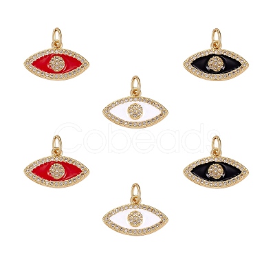 6Pcs 3 Colors Brass Micro Pave Clear Cubic Zirconia Pendants ZIRC-SZ0003-51-1