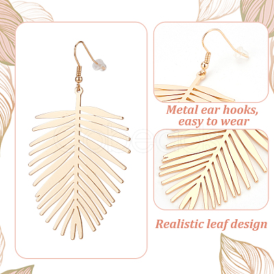 ANATTASOUL 3 Pairs 3 Style Alloy Leaf Long Dangle Earrings for Women EJEW-AN0001-73-1