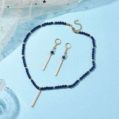 Natural Lapis Lazuli Beads Necklaces & Leverback Earrings Sets SJEW-JS01302-1