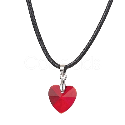 Valentine's Day Glass Heart Pendant Necklaces NJEW-JN04570-01-1