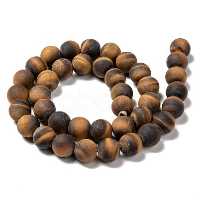 Natural Frosted Tiger Eye Round Bead Strands G-M064-10mm-02-1