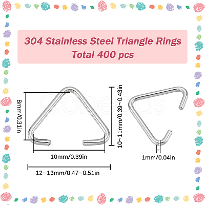 SUNNYCLUE 400Pcs 304 Stainless Steel Triangle Rings STAS-SC0006-24-1