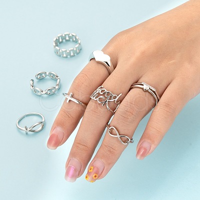 9Pcs 9 Style Brass Cuff Rings RJEW-LS0001-08P-1