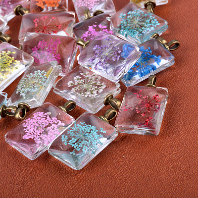 Rectangle Alloy Glass Pendants GLAA-Q047-23x33-05AB-1