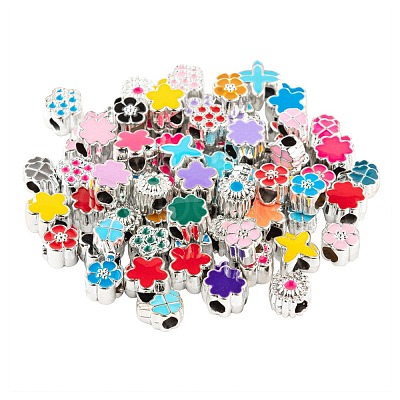 70Pcs 7 Style Flowers & Plants Series UV Plating Acrylic European Beads OACR-LS0001-07-1