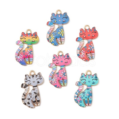 30Pcs 6 Styles Printed Alloy Pendants PALLOY-CJ0002-51-1