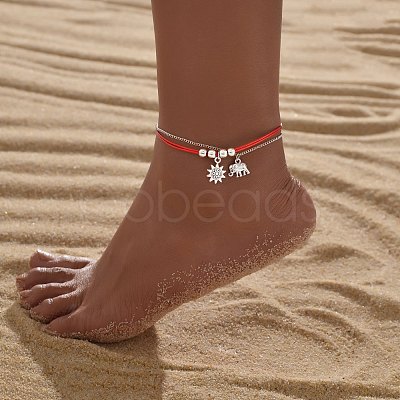 Bohemian Sun & Elephant Alloy Charm 3 Layer Anklets WGD5159-02-1