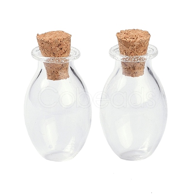 Oval Glass Cork Bottles Ornament AJEW-O032-03I-1