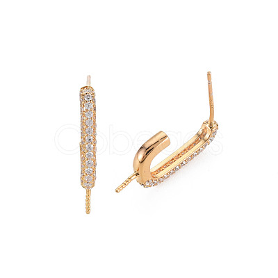 Brass Micro Pave Clear Cubic Zirconia Stud Earring Hooks KK-S356-661-NF-1