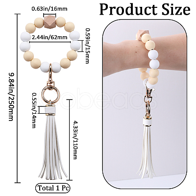 Silicone Round Beaded Keychain Wristlet AJEW-WH0258-895A-1