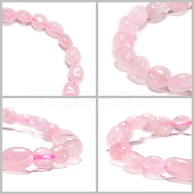 Natural Rose Quartz Bead Stretch Bracelets BJEW-K213-01-1