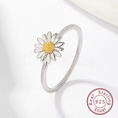 Rhodium Plated 925 Sterling Silver Daisy Flower Finger Ring for Women KN3229-2-1