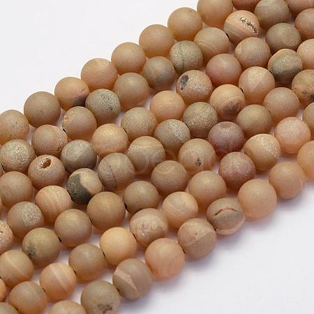 Electroplate Natural Druzy Agate Beads Strands G-G708-10mm-05-1