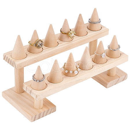 2-Tier 12-Slot Wood Finger Ring Display Risers RDIS-WH0011-19-1