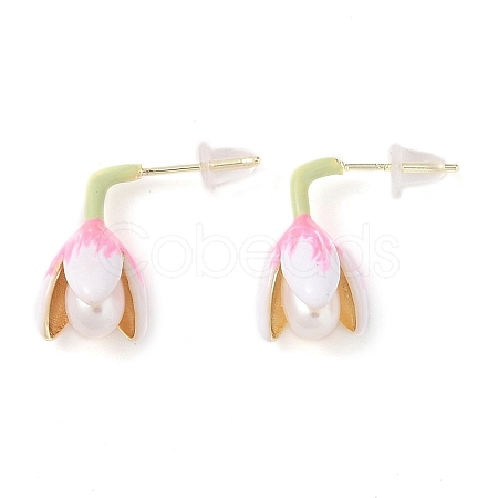 Flower Natural Pearl Stud Earrings EJEW-L286-05G-1