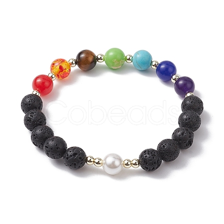 Chakra Theme Natural & Synthetic Mixed Gemstone Stretch Bracelet BJEW-JB10161-1