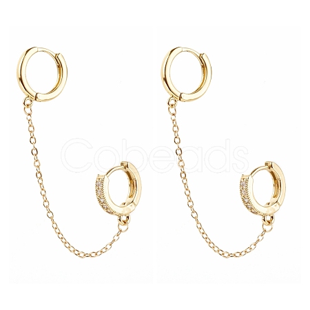 Brass Micro Pave Clear Cubic Zirconia & Alloy Huggie Hoop Earrings EJEW-JE04520-1