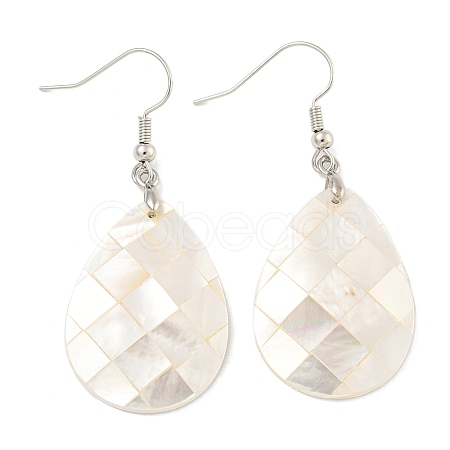 Rack Plating Brass Natural White Shell Dangle Earrings EJEW-N055-52B-1