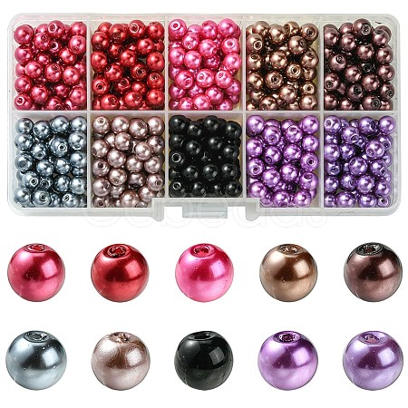 1Box Mixed Style Round Glass Pearl Beads HY-X0001-B-1-1