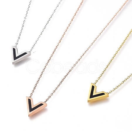 304 Stainless Steel Initial Pendant Necklaces NJEW-I240-10-1