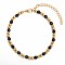 Simple Fashion Round Stainless Steel Beaded Bracelets for Women, Golden & Black, 7-1/8 inch(18cm), Round: 4mm