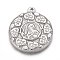 Non-Tarnish 304 Stainless Steel Pendants, Flat Round with Leaf & Saint Benedict Medal, Stainless Steel Color, 29x25x3mm, Hole: 1mm