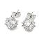 Brass Micro Pave Cubic Zirconia Ear Studs, Square, Platinum, 8.5x8.5mm