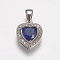 Brass Micro Pave Cubic Zirconia Charms, Heart, Marine Blue, Platinum, 14x12x5mm, Hole: 3x5mm