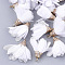 Chiffon Pendants, with Iron Findings, Flower, Golden, White, 25~27x20~30mm, Hole: 2.5mm